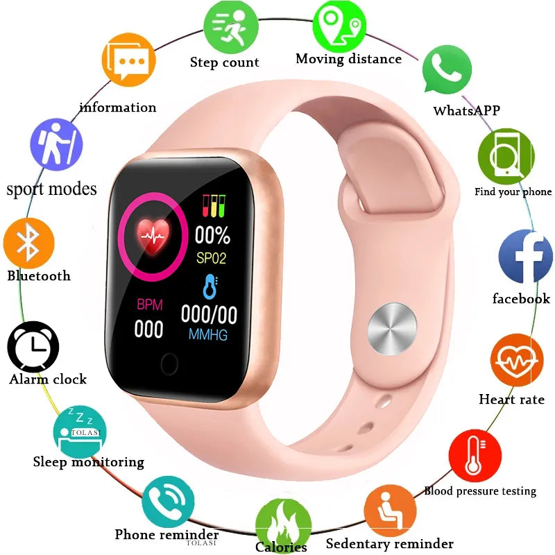 Relógio Smartwatch, frequência cardíaca, passos, calorias fitness e rastreamento. Pulseira esportiva para Apple e android